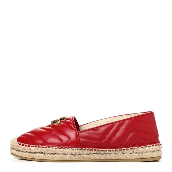 GUCCI 
Nappa Matelasse GG Marmont Espadrilles Hibiscus Red - Picture 4 of 5